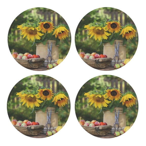 Xecao Vintage Wooden Bucket for MDF Cork Coaster 4 Pcs,Drink Coasters,Suit for House Warming Gifts New Home ,Coffee Table Decor-Round Shape