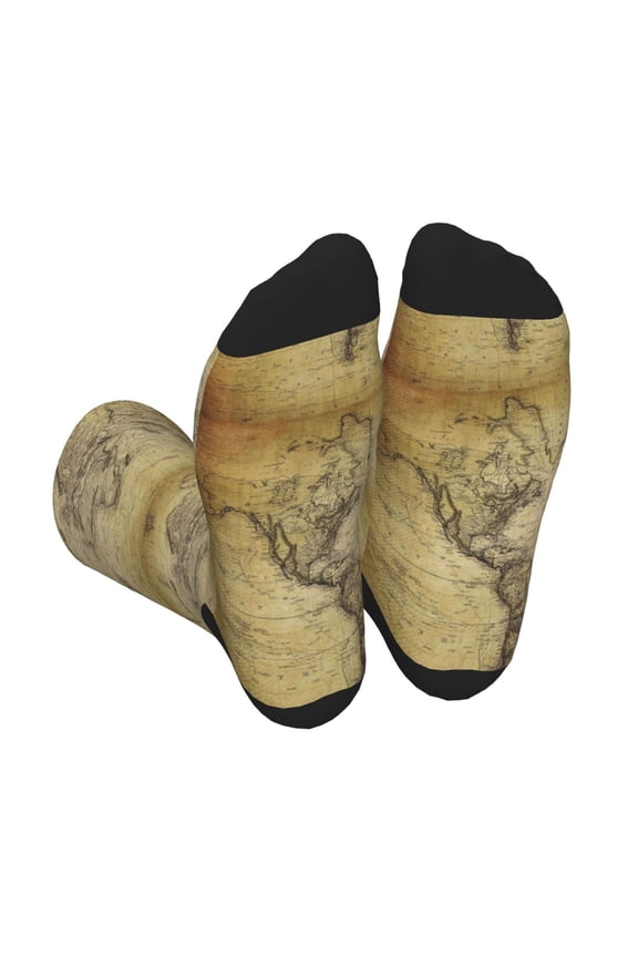 Vintage World Map Print Crew Socks for Men and Women, Men's Soft Moisture-wicking Sock