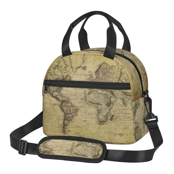 Xecao Vintage World Map Print Insulated Lunch Box, Lunch Cags Lunch Bag Featuring An Adjustable Shoulder Strap