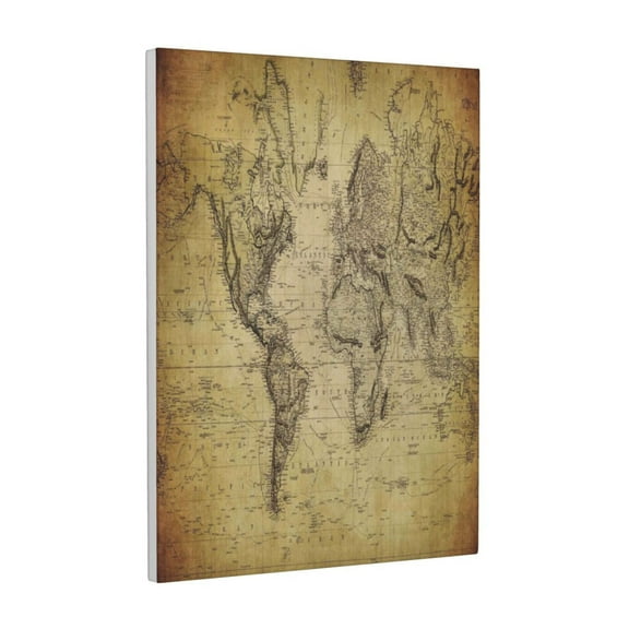 Xecao Vintage World Map for Ready-to-Hang Canvas Art 12x16 Inches - Waterproof HD Print Solid Wood Frame for Gifting,Vertical