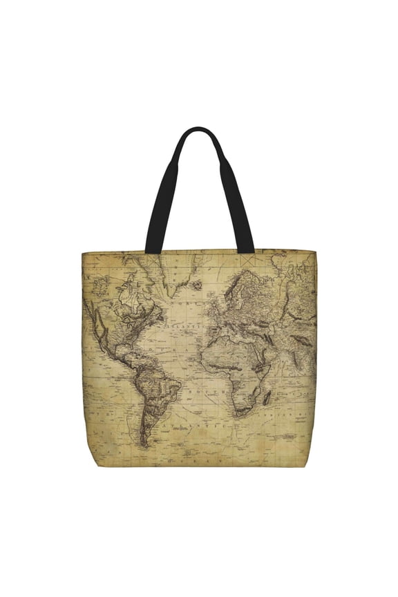 Vintage World Map for Tote Bag: spacious with inner pockets, ideal for work, shopping, or travel.