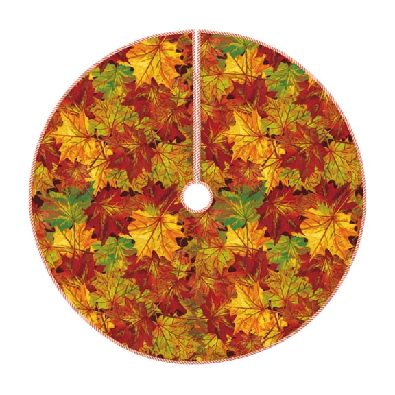 Xecao Vintage maple leaf autumn Pattern Christmas Tree Skirt Round Xmas Tree Mat Base Cover for Holiday Home Decorations-36"