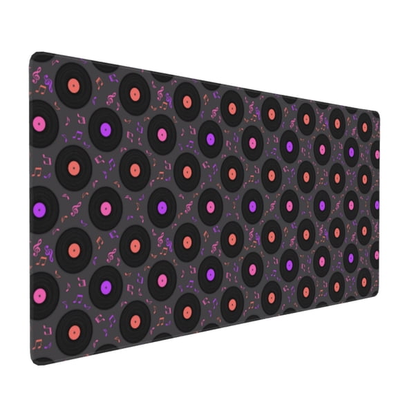 Xecao Vinyl Records Musical Notes Print Large Mouse Pad, 16x35.5in Mousepad, Professional Non-Slip Rubber Base Big Mouse Pad, Mouse Pad for Gaming & Office Full Desk Mouse Pad