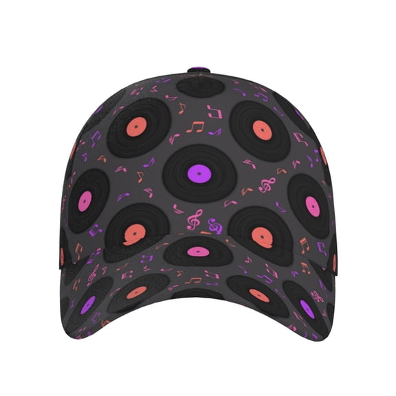 Xecao Vinyl Records Musical Notes for Baseball Cap: Unisex, crafted from classic polyester twill fabric, featuring a soft unconstructed design