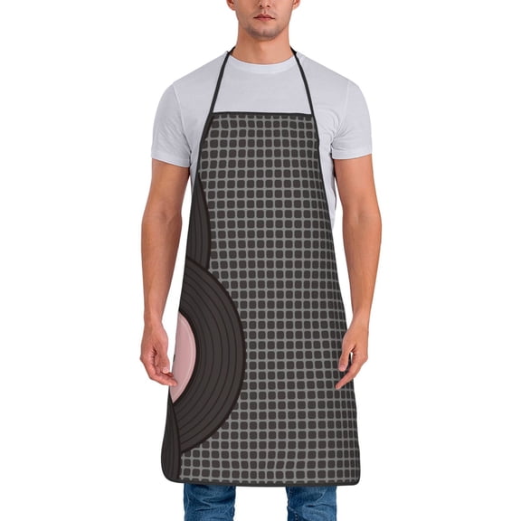 Xecao Vinyl Records Print Funny BBQ Chef Aprons for Men Women,Adjustable Kitchen Cooking Aprons with Pocket Waterproof Oil Proof No Pilling Fading