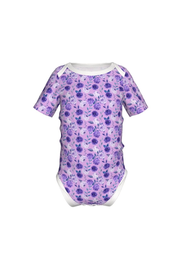 Violet Pattern Baby Climbing Bodysuit Short Sleeve Onesie Unisex 0-12 Months Baby Shirt Newborn Outfits Crotch snap design-