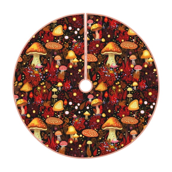 Xecao Warm Plants and Mushrooms Pattern Christmas Tree Skirt Round Xmas Tree Mat Base Cover for Holiday Home Decorations-30"
