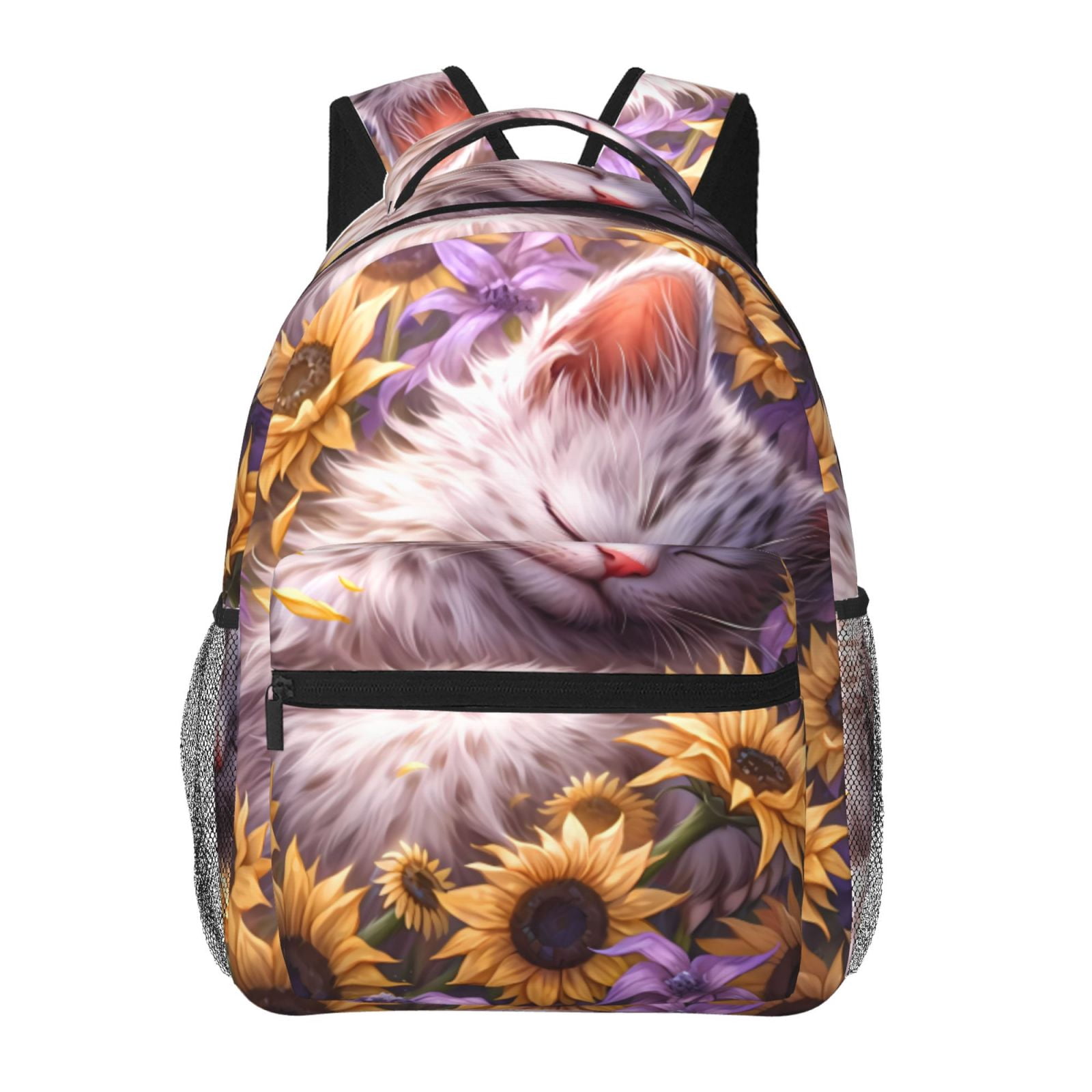 Xecao Warm Sunflower Sleeping Cat Backpack, a stylish and functional choice for both men and women, is the perfect basic bookbag for college, work, or travel
