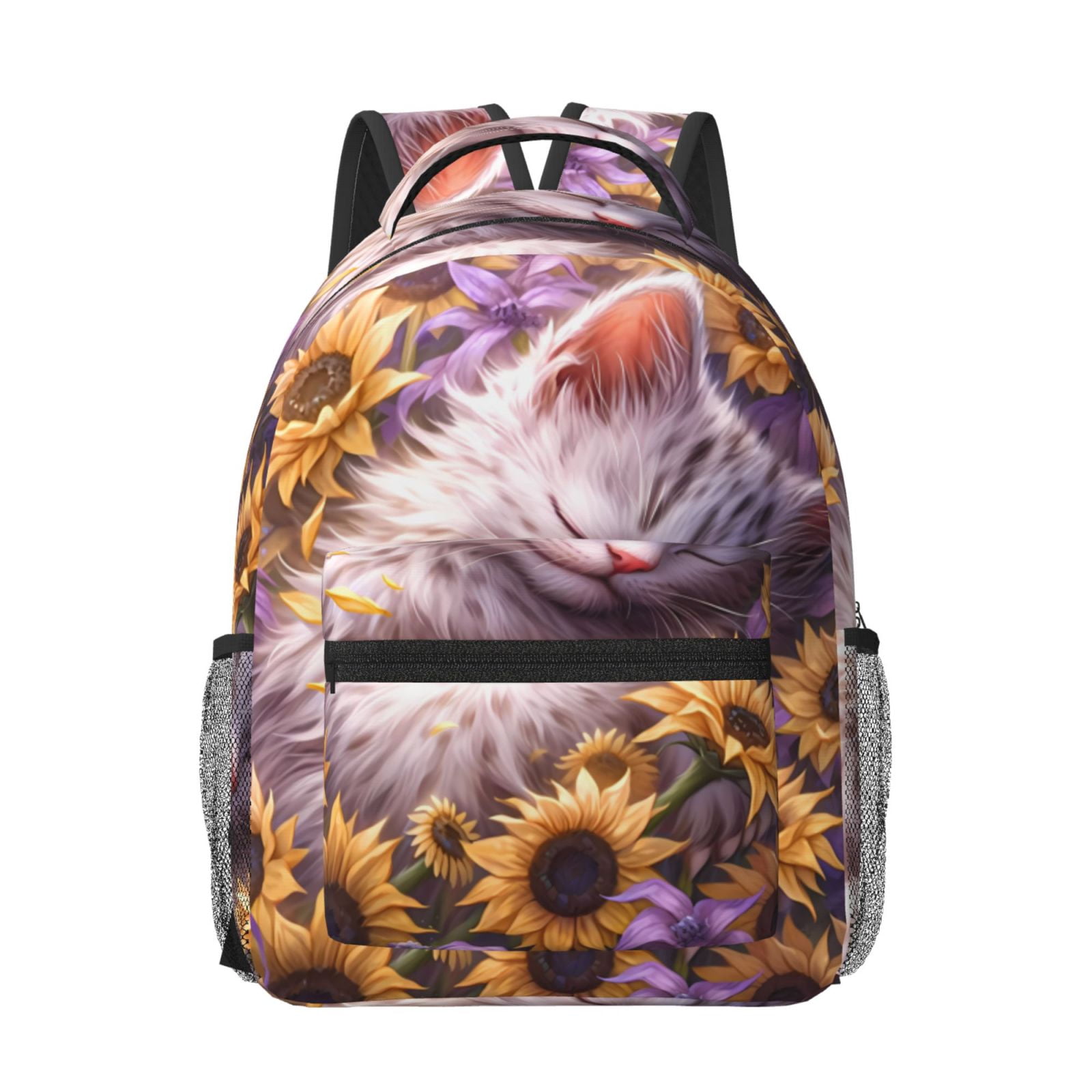 Xecao Warm Sunflower Sleeping Cat Travel Backpack: A spacious, stylish computer backpack ideal for men and women, perfect for college, school, or daily travels