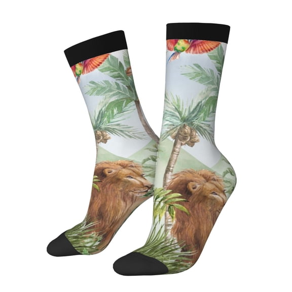 Xecao Watercolor African Animals Wildlife Pattern Sport Socks for Women and Men Crew Socks Sporty Calf Socks Casual Socks