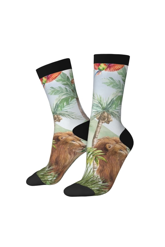 Watercolor African Animals Wildlife Pattern Sport Socks for Women and Men Crew Socks Sporty Calf Socks Casual Socks