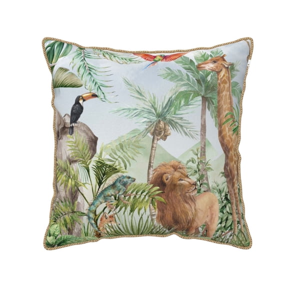Xecao Watercolor African Animals Wildlife Print Soft Velvet Decorative Throw Pillow Covers, Square Cushion Cases for Bed, Sofa, Living Room, Car, and Indoor Outdoor Use-18"x18"