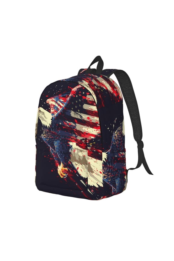 Watercolor Bald Eagle Canvas College Laptop Backpack, a durable rucksack designed for both men and women, ideal for travel, school, and daily use-Small