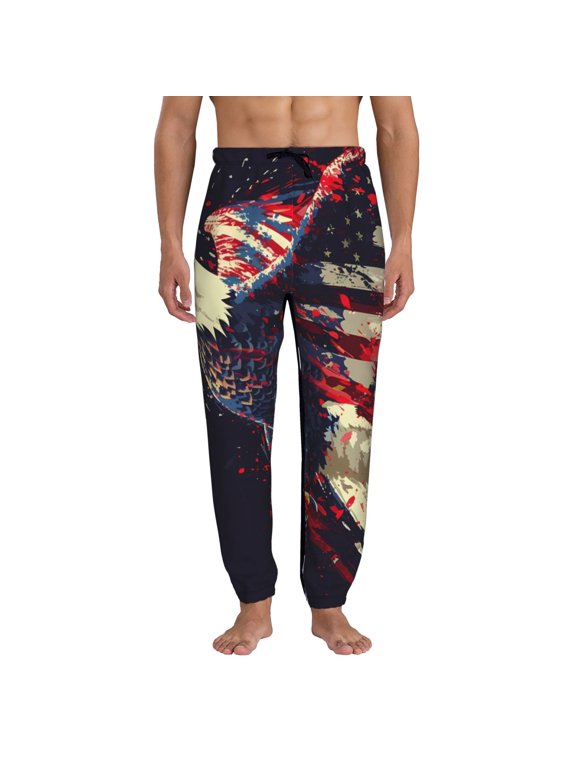 Watercolor Bald Eagle Print Active Tech Joggers for Men, Mens Sweatpants Lounge Pants with Pockets-Small
