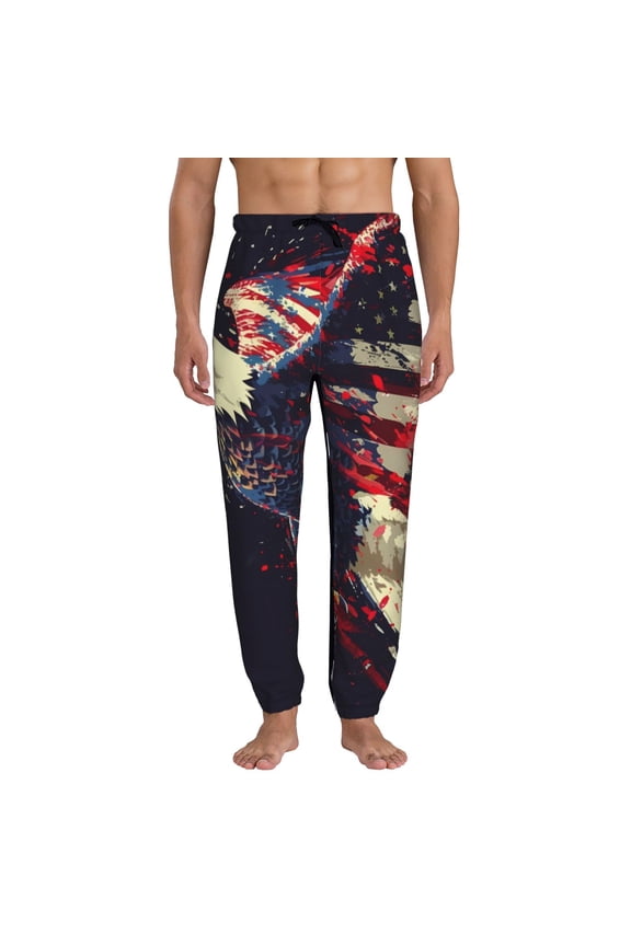 Watercolor Bald Eagle Print Active Tech Joggers for Men, Mens Sweatpants Lounge Pants with Pockets-Small