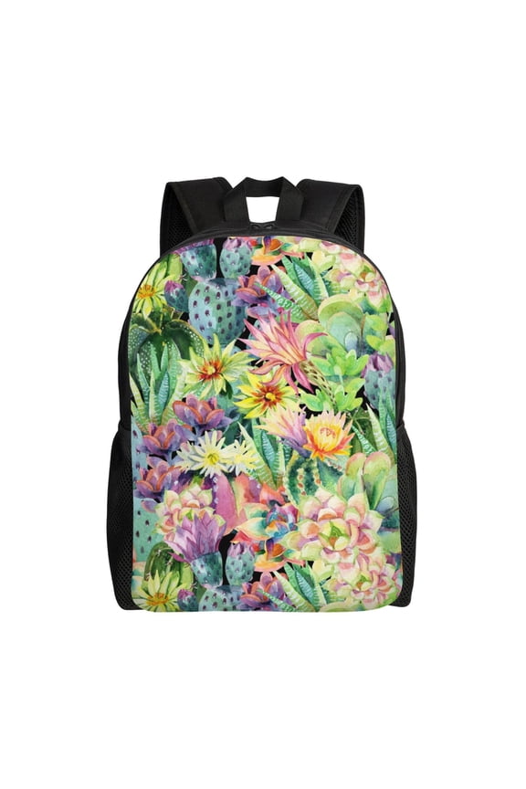 Watercolor Blooming Cactus Print School Backpack with Laptop Compartment Small Travel Laptop Backpack for Women Men Waterproof College Backpack Simple School Bag