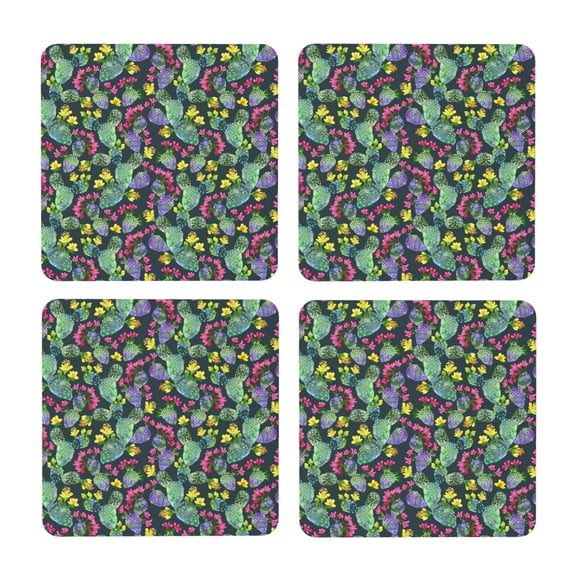 Xecao Watercolor Cactuses for MDF Cork Coaster 4 Pcs,Drink Coasters,Suit for House Warming Gifts New Home ,Coffee Table Decor-Square