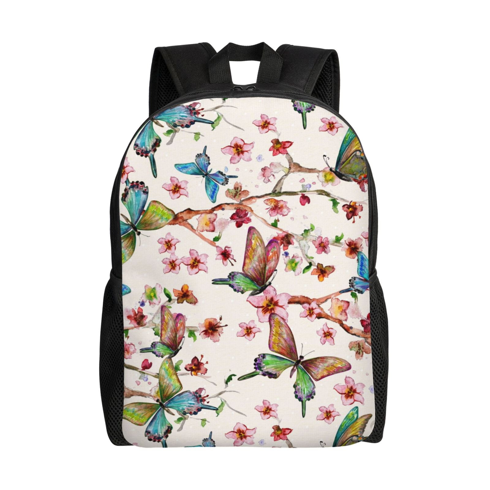 Xecao Watercolor Floral With Butterflies Print School Backpack with Laptop Compartment Small Travel Laptop Backpack for Women Men Waterproof College Backpack Simple School Bag