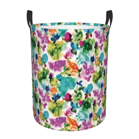 Xecao Watercolor Flowers Print Laundry Hamper Basket,designed for Blanket Storage and Nursery Clothes in the Bedroom