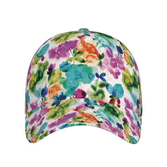 Xecao Watercolor Flowers for Baseball Cap: Unisex, crafted from classic polyester twill fabric, featuring a soft unconstructed design