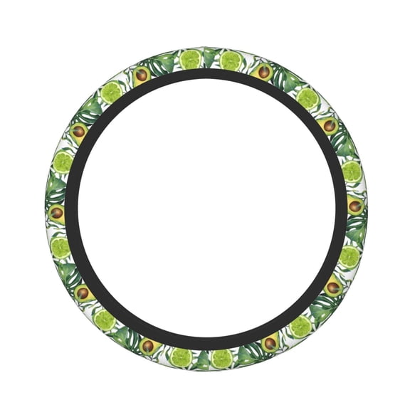 Xecao Watercolor Green Tropical patten Stretch Elastic Steering Wheel Cover, fits all vehicles, 15-inch diameter