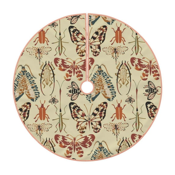 Xecao Watercolor Insects Pattern Christmas Tree Skirt Round Xmas Tree Mat Base Cover for Holiday Home Decorations-48"