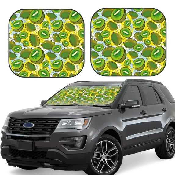 Xecao Watercolor Kiwi Fruits Summer for Foldable Car Sun Shades (2-Pack) offer sun protection with an easy-fold design for convenient windshield shading.