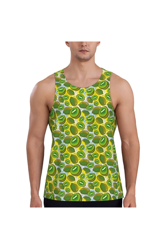 Watercolor Kiwi Fruits Summer Men's Tank Top Workout Quick Dry Sleeveless Gym Jogging Muscle Shirts Summer Swim Beach Tops