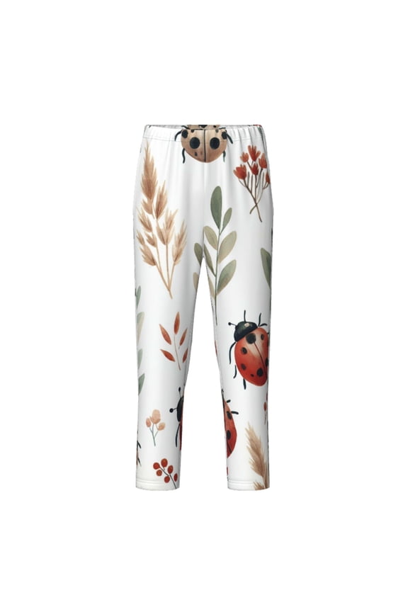 Watercolor Ladybug Print Teenagers' Pajama Pants Long Sleep Pants Soft Elastic Waist Pajama Bottoms Elastic waist with 2 Pockets 5-16 Years-Medium