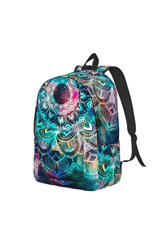 Watercolor Mandala Canvas College Laptop Backpack, a durable rucksack designed for both men and women, ideal for travel, school, and daily use-Small