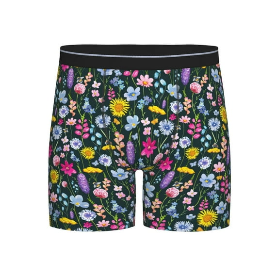 Xecao Watercolor Meadow Flowers Print Boxer Briefs for Men's Stretch Moisture-Wicking Underwear, Mid-Rise Classics breathable fabric
