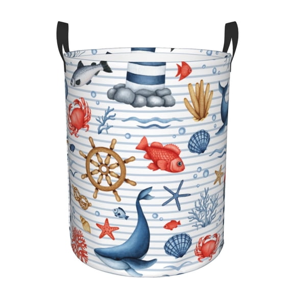Xecao Watercolor Nautical Print Laundry Hamper Basket,designed for Blanket Storage and Nursery Clothes in the Bedroom