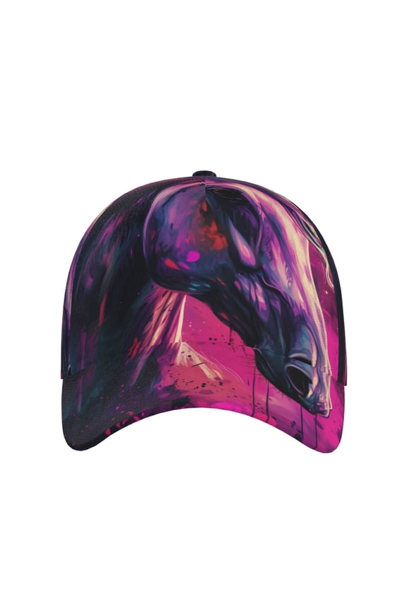 Watercolor Painting White Horse for Baseball Cap: Unisex, crafted from classic polyester twill fabric, featuring a soft unconstructed design