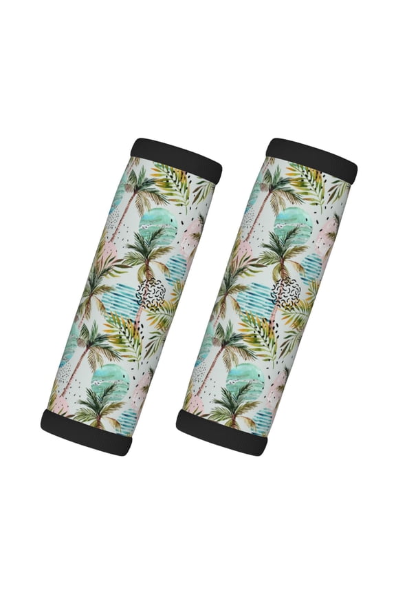 Watercolor Palm Tree Print 2 Pack Luggage Handles Wrap Grips Identifiers Bright Luggage Markers, Unique Travel Essentials,Bright Luggage Markers