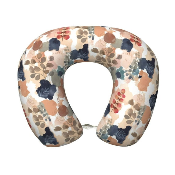 Xecao Watercolor Plants Print Memory Foam Cervical Neck Pillow Versatile U-Shaped Pillows for Home,Office,Camping,Travelling,Soft Washable Cover