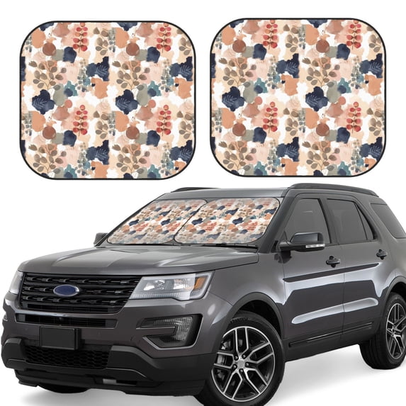 Xecao Watercolor Plants for Foldable Car Sun Shades (2-Pack) offer sun protection with an easy-fold design for convenient windshield shading.
