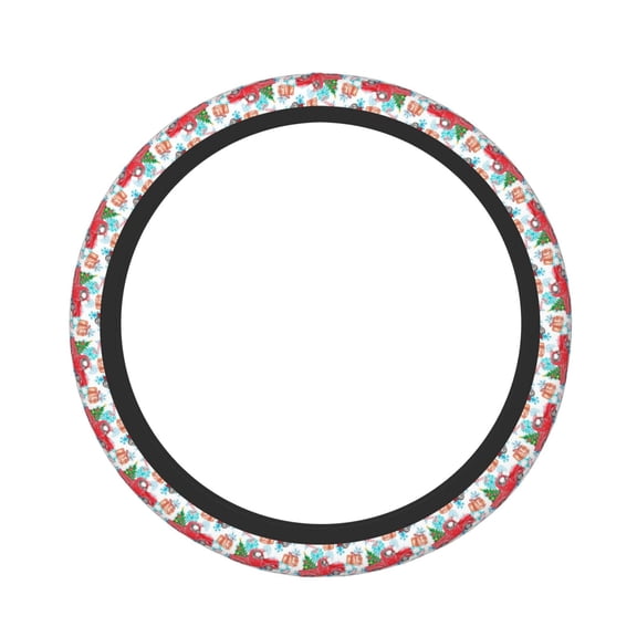 Xecao Watercolor Red Truck And Fir Tree patten Stretch Elastic Steering Wheel Cover, fits all vehicles, 15-inch diameter