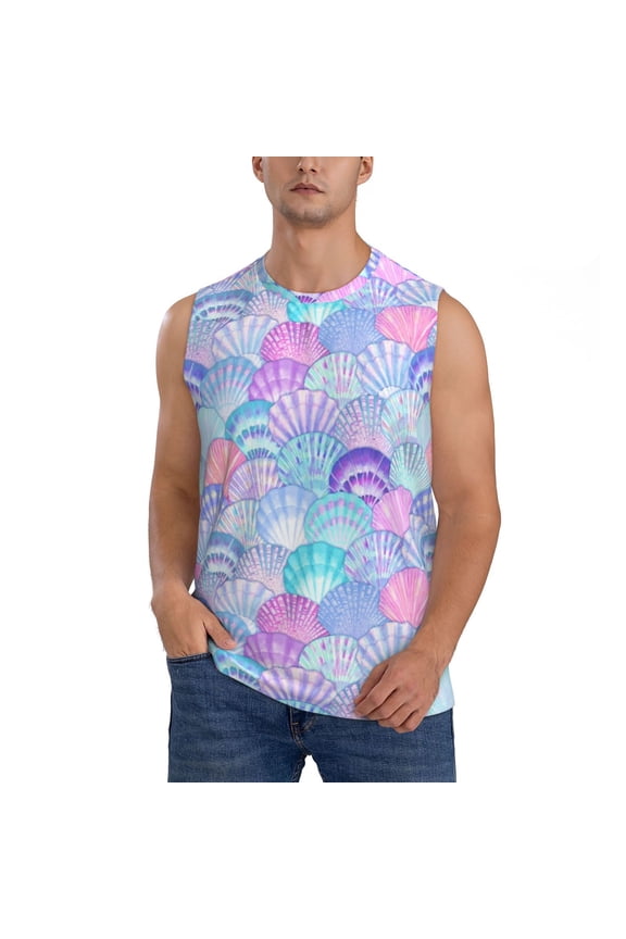 Watercolor Sea Shells 1 Print Men's Tank Top: Sleek Sleeveless Tee for Casual Sports and Beach Occasions-XX-Large