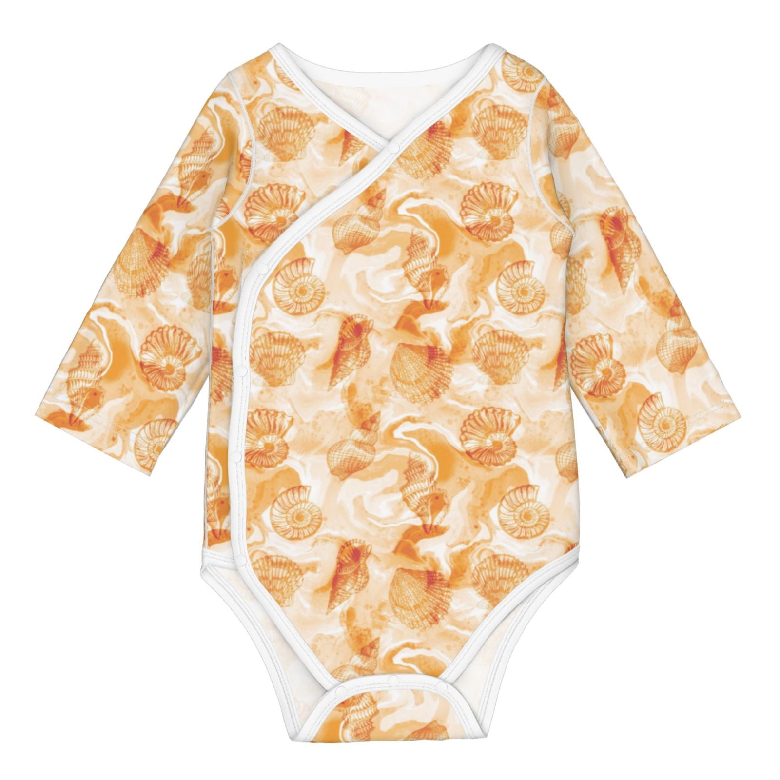 Xecao Watercolor Sea Shells Print Baby unisex-baby Cotton Long-sleeve Bodysuits-3 Months