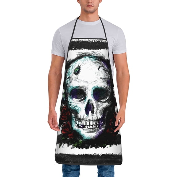 Xecao Watercolor Skull Print Funny BBQ Chef Aprons for Men Women,Adjustable Kitchen Cooking Aprons with Pocket Waterproof Oil Proof No Pilling Fading
