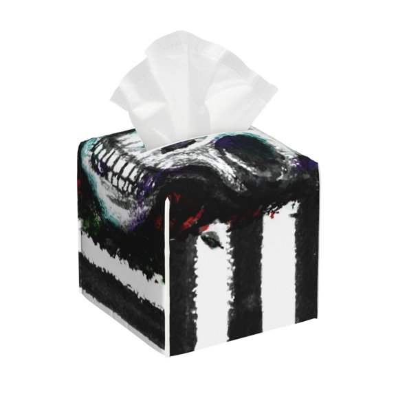 Xecao Watercolor Skull for Tissue Box Cover Holder Square - Leather Decorative Organizer for Tabletop, Bathroom, Car, Office