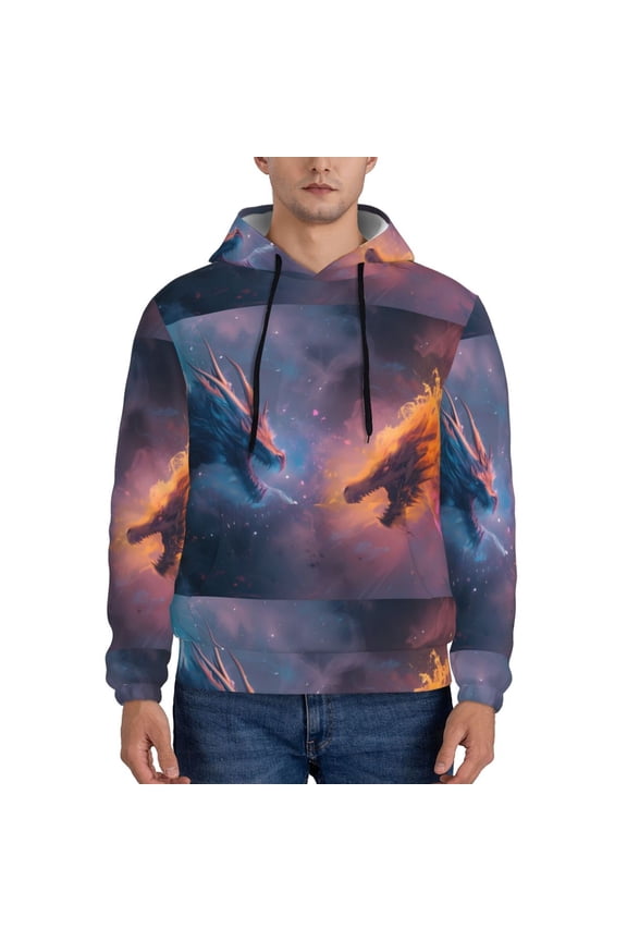 Watercolor Sky Dragon Pattern Men's Adult Pullover Hoodie,Hooded Sweatshirt-Medium