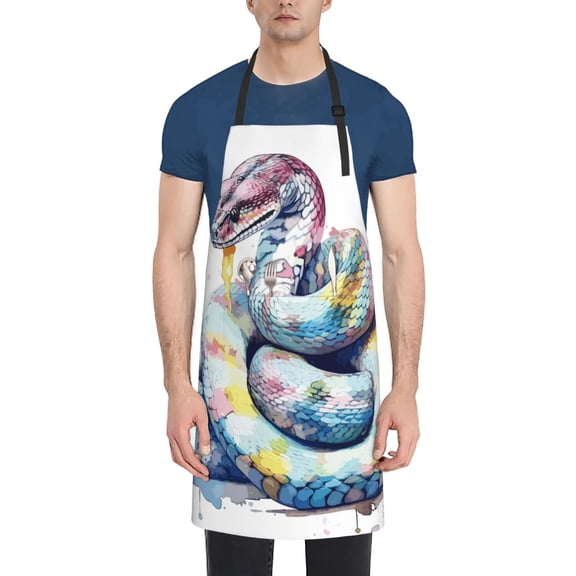Xecao Watercolor Snake Print Kitchen Cooking Aprons, Waterproof Adjustable Bib Aprons with 2 Pockets for Women Men Chef
