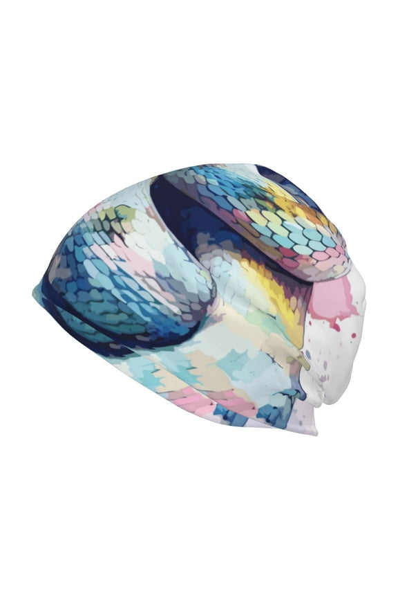 Watercolor Snake Print Knit Hat,Winter Beanie for Men Women, Beanie Soft Warm Ski Stocking Cuffed Cap