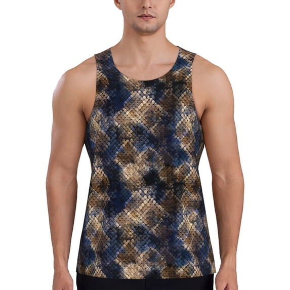 Xecao Watercolor Snake Skin Men's Tank Top Workout Quick Dry Sleeveless Gym Jogging Muscle Shirts Summer Swim Beach Tops