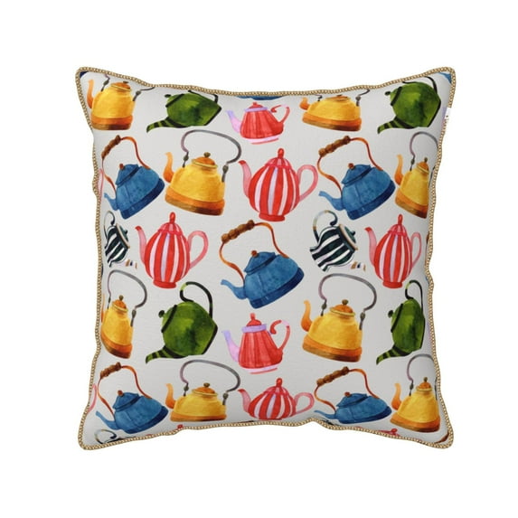 Xecao Watercolor Teapots Print Soft Velvet Decorative Throw Pillow Covers, Square Cushion Cases for Bed, Sofa, Living Room, Car, and Indoor Outdoor Use-20"x20"