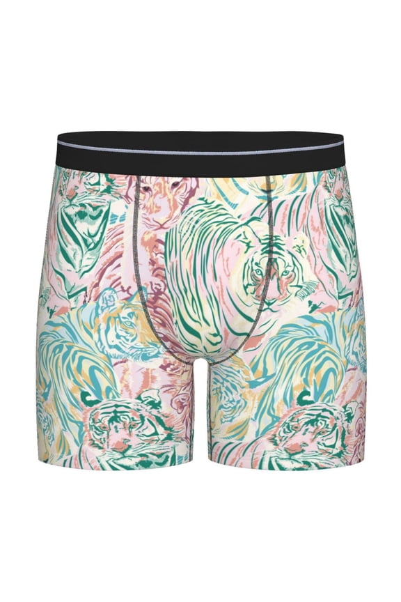 Watercolor Tiger Print Boxer Briefs for Men's Stretch Moisture-Wicking Underwear, Mid-Rise Classics breathable fabric