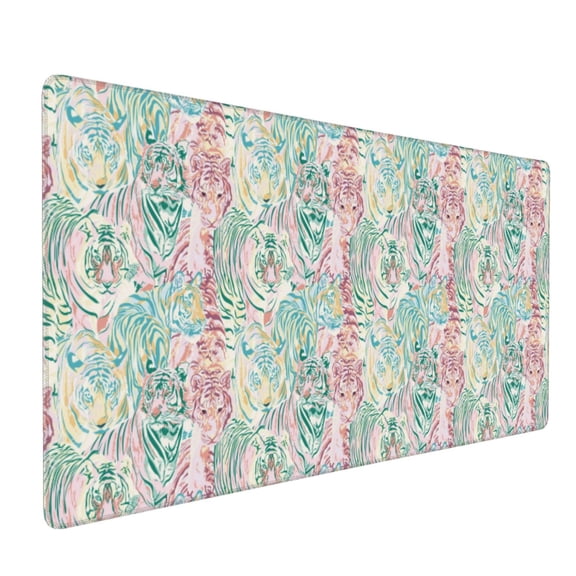 Xecao Watercolor Tiger Print Large Mouse Pad, 16x35.5in Mousepad, Professional Non-Slip Rubber Base Big Mouse Pad, Mouse Pad for Gaming & Office Full Desk Mouse Pad