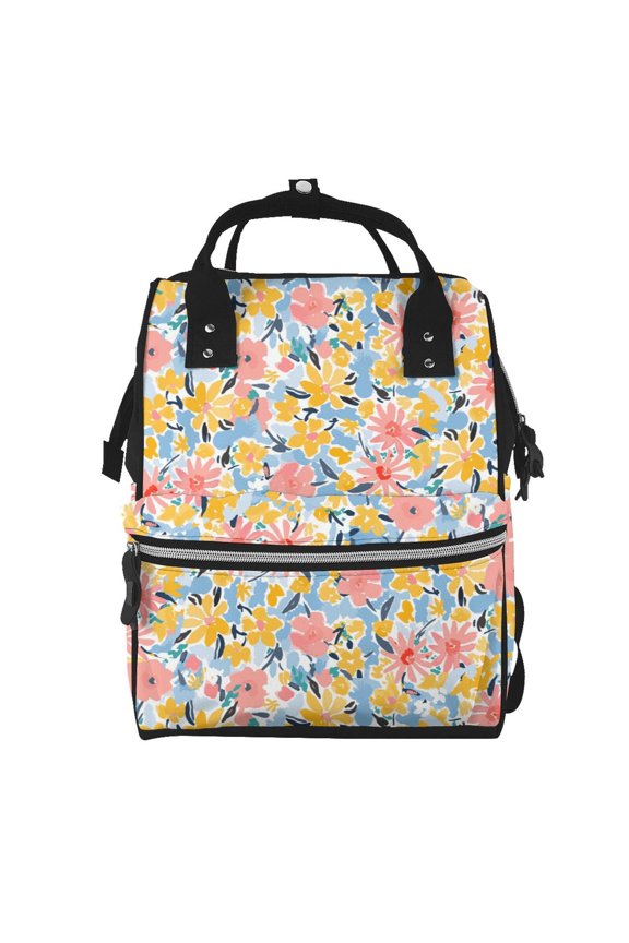 Watercolor Wildflowers print Large Capacity Nappy Bag is a multi-functional waterproof travel backpack, perfect as a nursing bag or mummy backpack for women