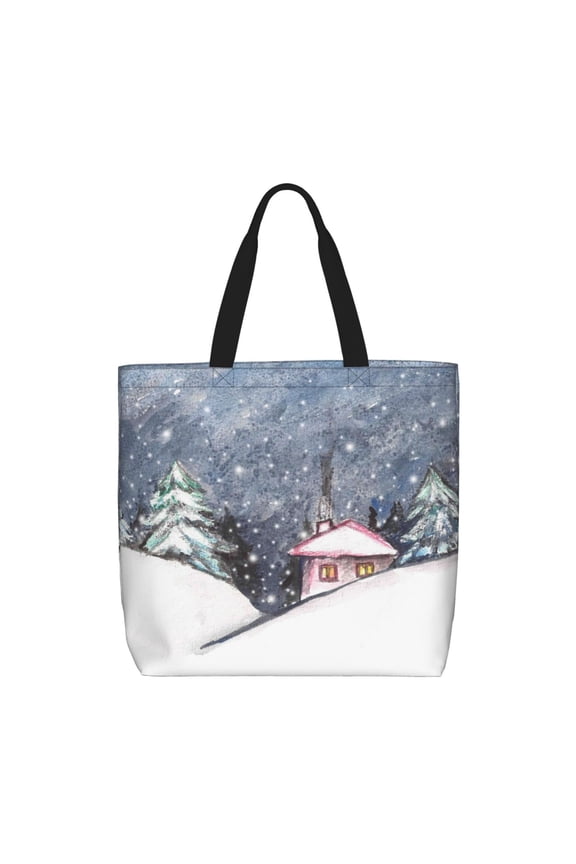 Watercolor Winter Landscape For Christmas for Tote Bag: spacious with inner pockets, ideal for work, shopping, or travel.